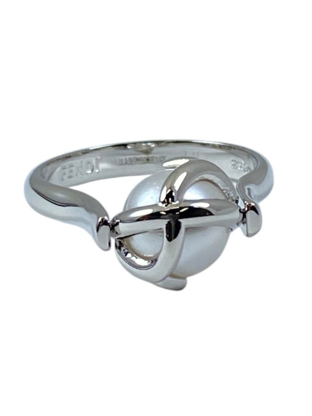 Fendi Ring Logo F is Fendi Metal Faux Pearl Silver
